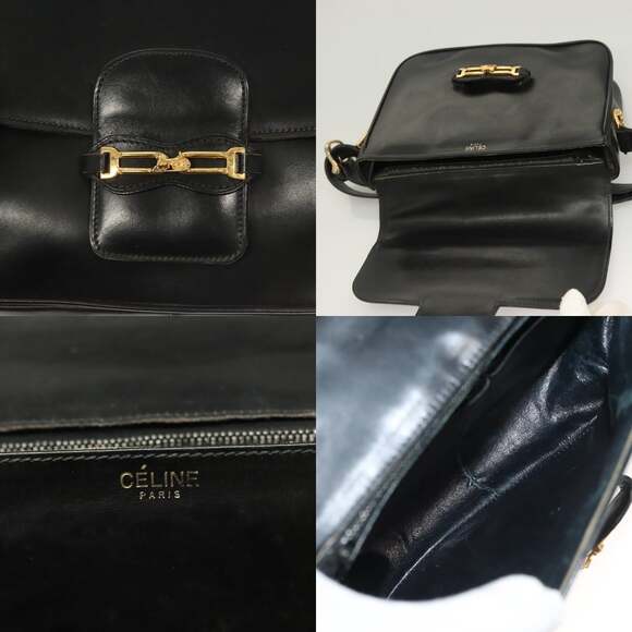 CELINE Shoulder Bag Leather Black Gold - Picture 11 of 12